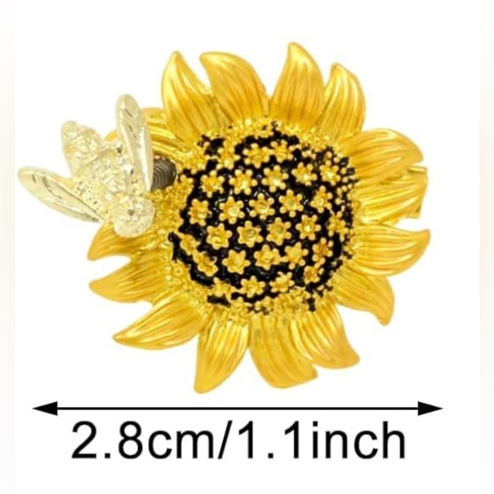Sunflower + Bee Rhinestone Fashion Brooch, Pin, Bling, Sparkly, Yellow, Black - Picture 12 of 16